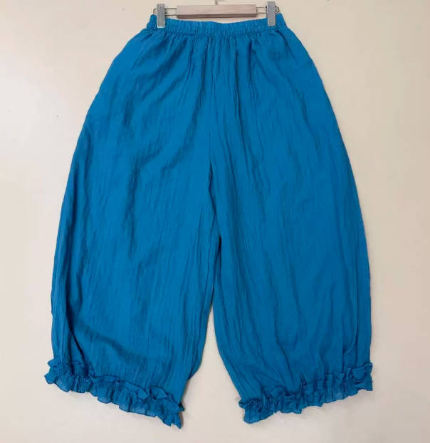 Summer Cotton Liner Breathable  Scallop Hem Wide Leg Pants
