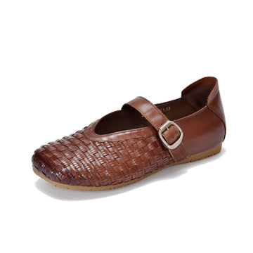 Babakud Retro Leather Woven One Straped Shallow Flat Shoes