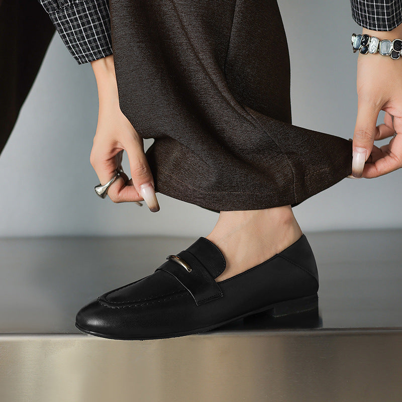 Spring Leather Elegant Pointed Slim Soft Flat Sole Slip-On Loafer Shoes