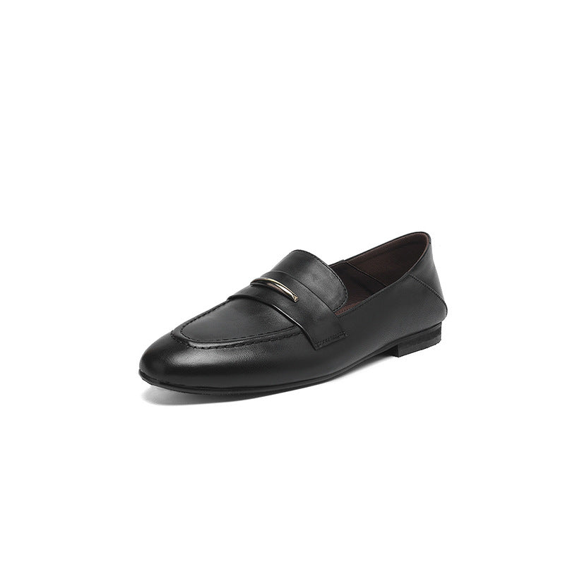 Spring Leather Elegant Pointed Slim Soft Flat Sole Slip-On Loafer Shoes