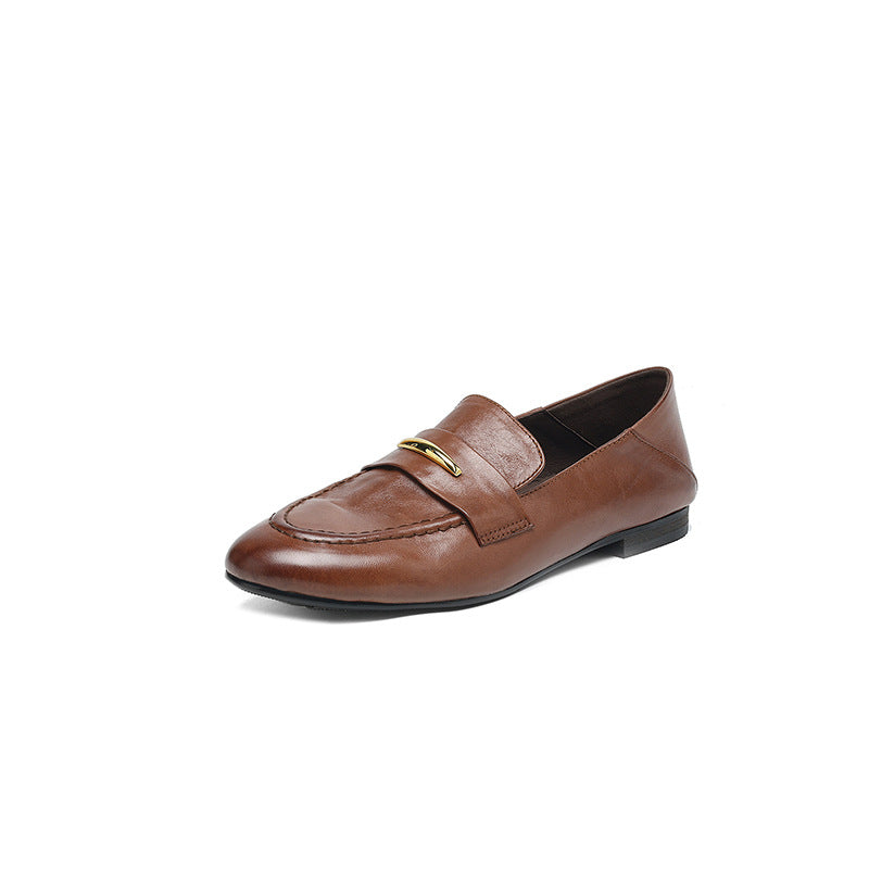 Spring Leather Elegant Pointed Slim Soft Flat Sole Slip-On Loafer Shoes