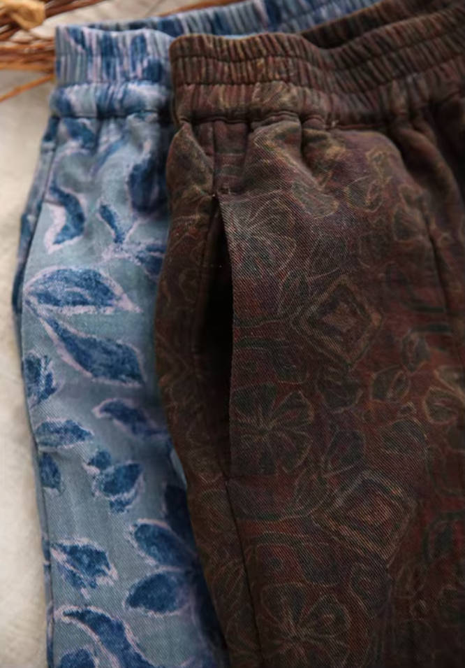 Retro Cotton Printed A-Line Loose Casual Pockets Skirt