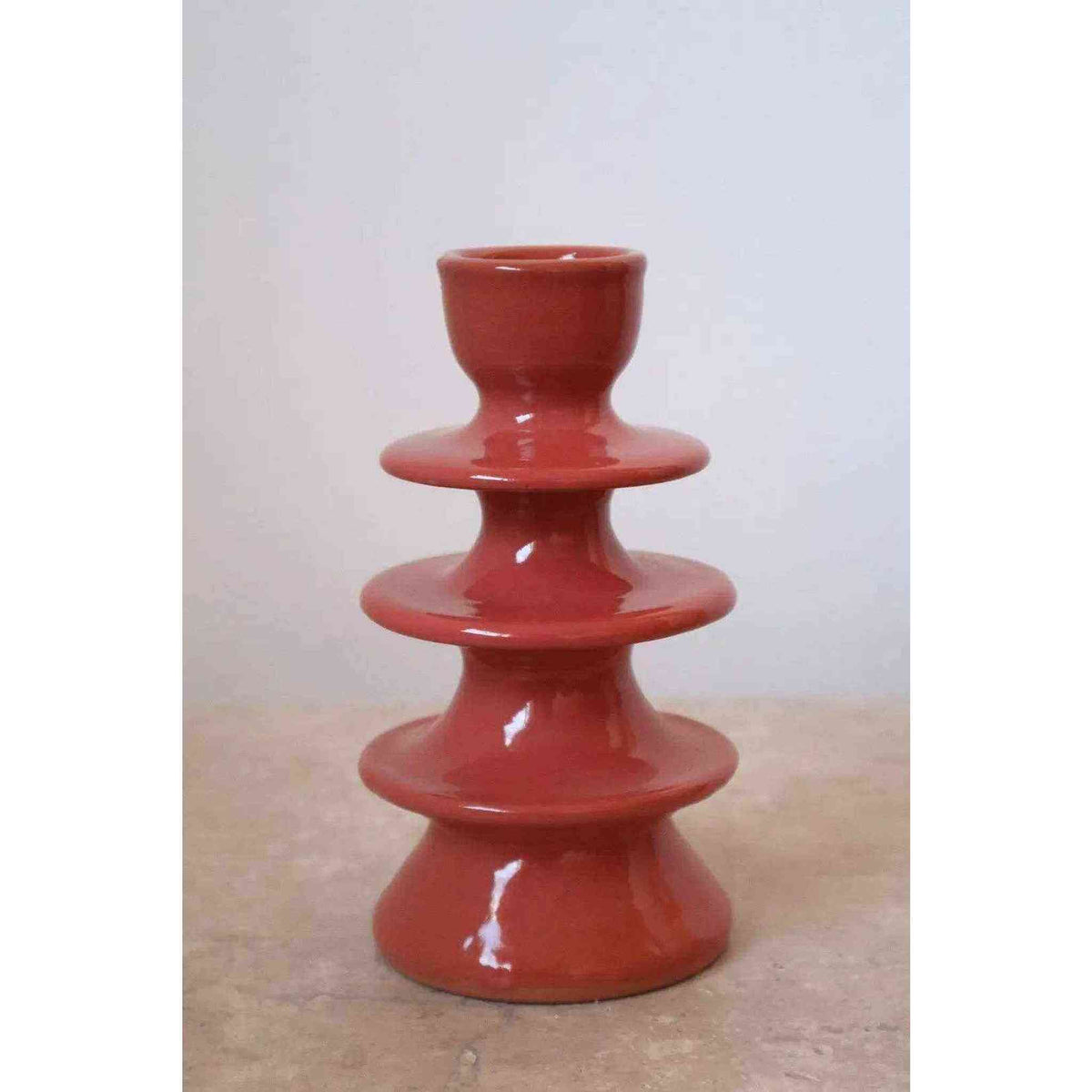 Handmade Dark Pink Colored Ceramic Candle Holders