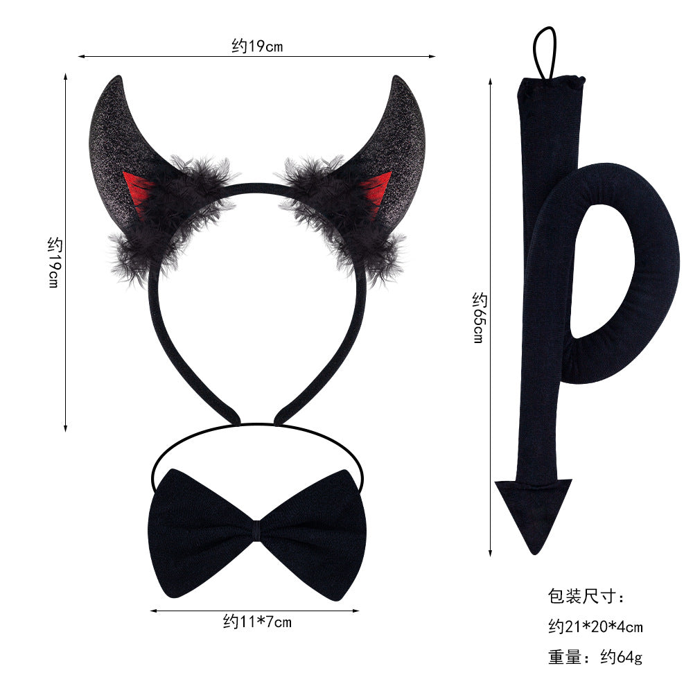 Halloween Cow Horn Headband, Devil Headwear, Animal Hair Accessories For Party Role Play