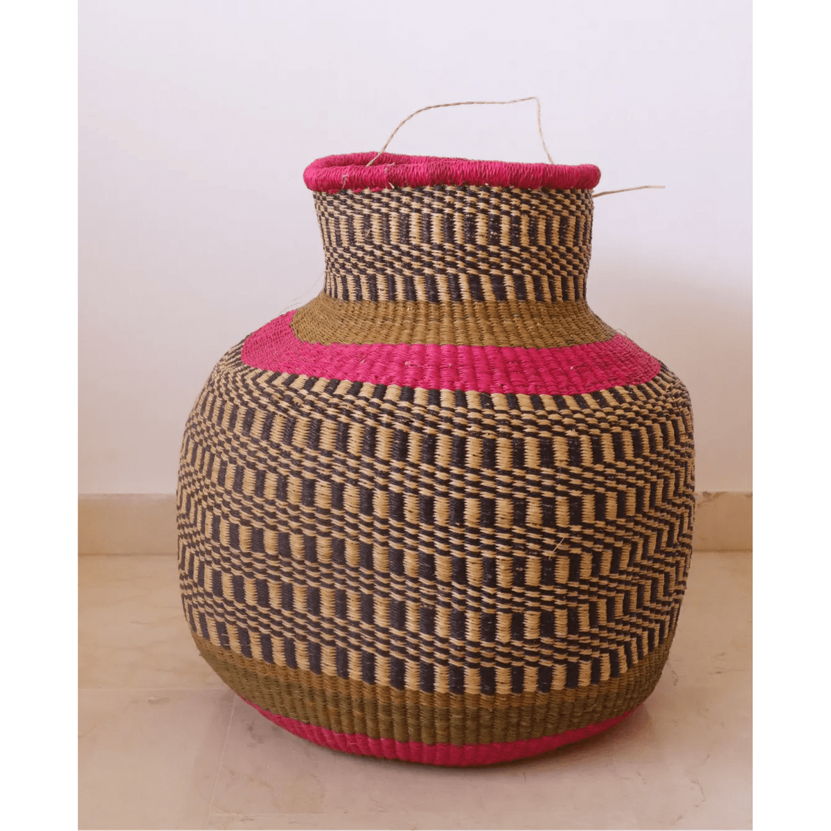 Pink Round African Decorative Basket Burkina Faso