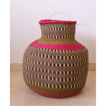 Pink Round African Decorative Basket Burkina Faso