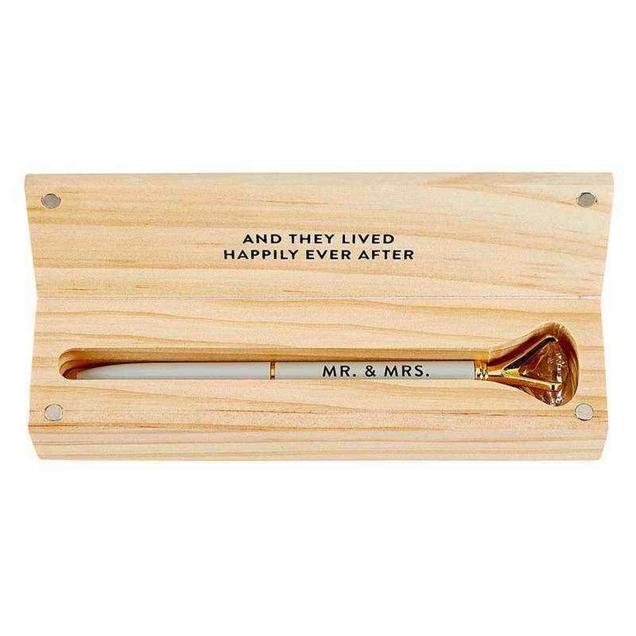 Wood Box with Gem Pen - Mr. & Mrs.