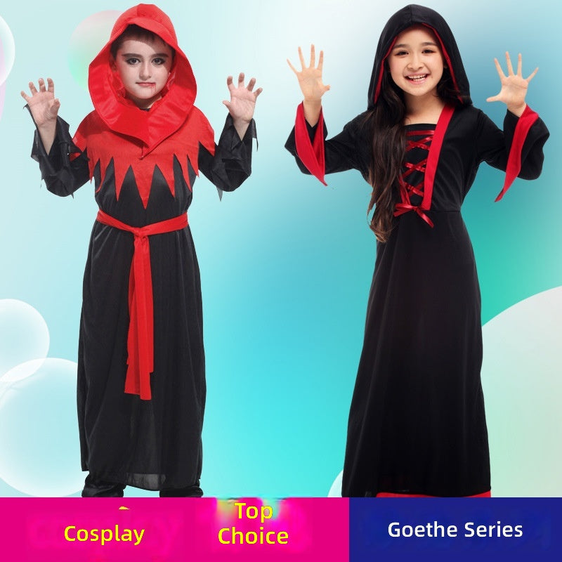 Gothic Vampire Witch Costume For Adults Kids Halloween Cosplay