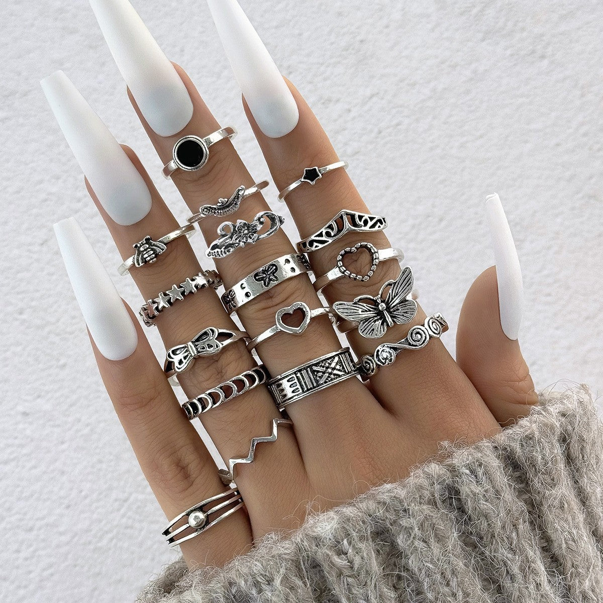 Halloween Dark Skull Vintage Ring Punk Spider Snake Set