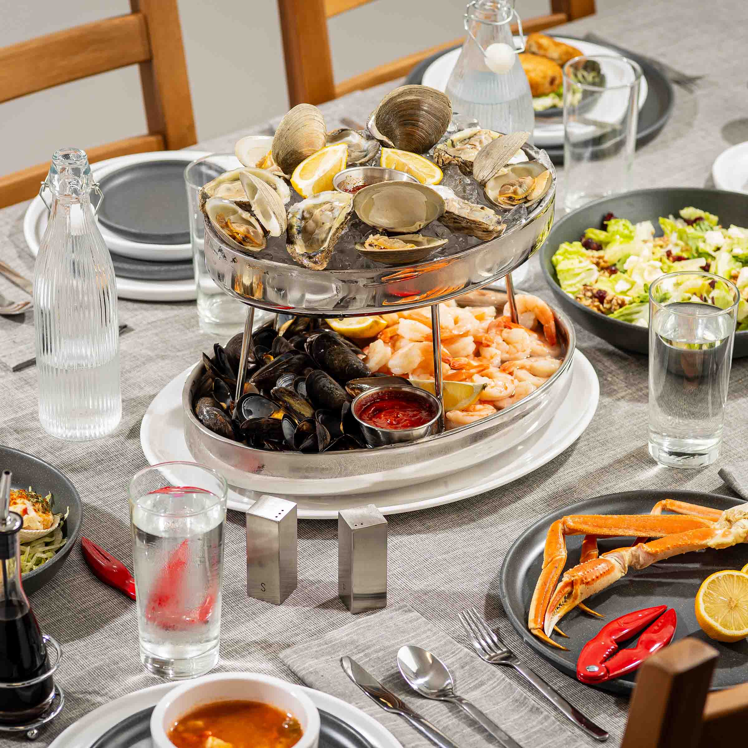 Oval 2-Tiered Seafood Tower, Stainless Steel