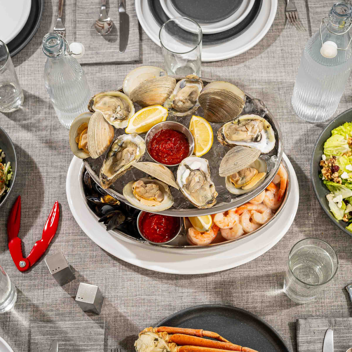 Oval 2-Tiered Seafood Tower, Stainless Steel