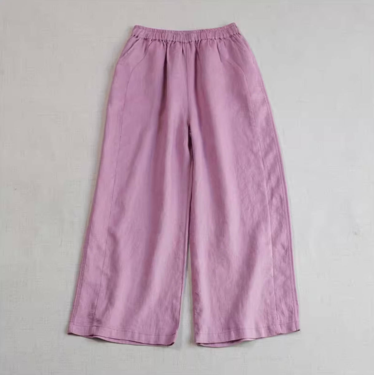 Women Summer Retro Linen Solid Color Loose Cropped Pants