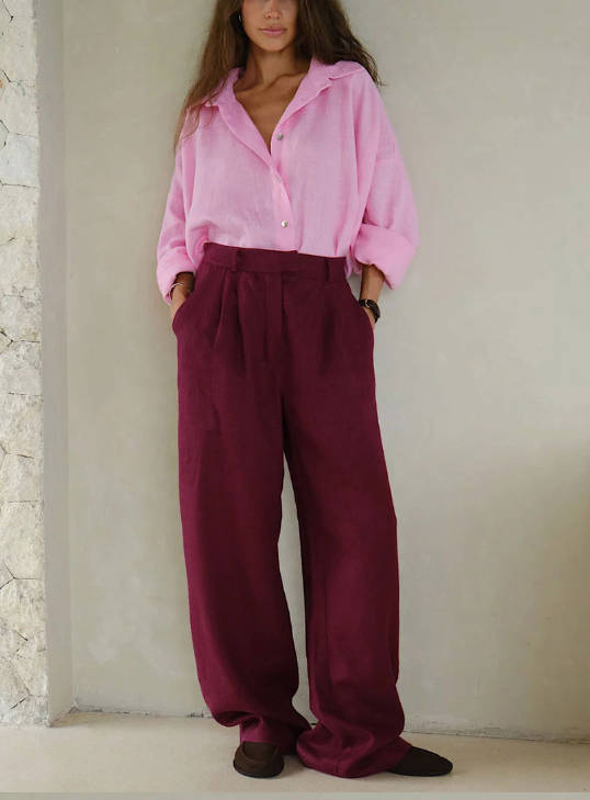Spring Fashionable Cotton Linen Elegant Straight Leg Casual Pants
