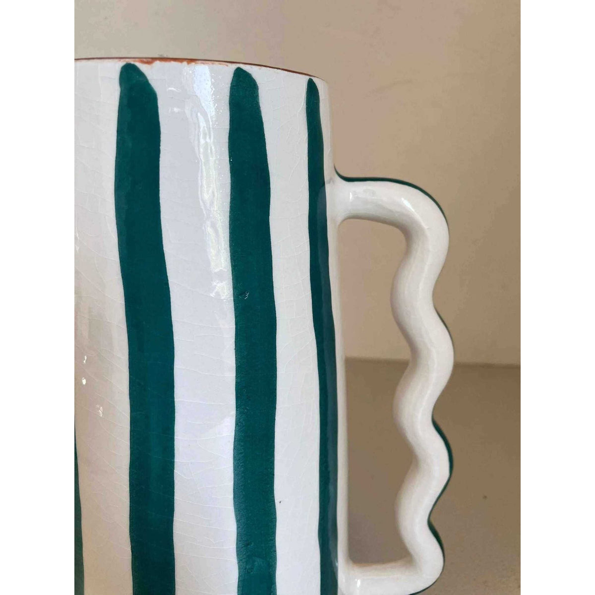 Fir Green and White Striped Abstract Ceramic Vase