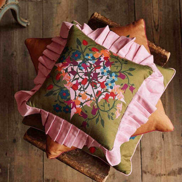 Ruffled Pillow Cover Blumen Green