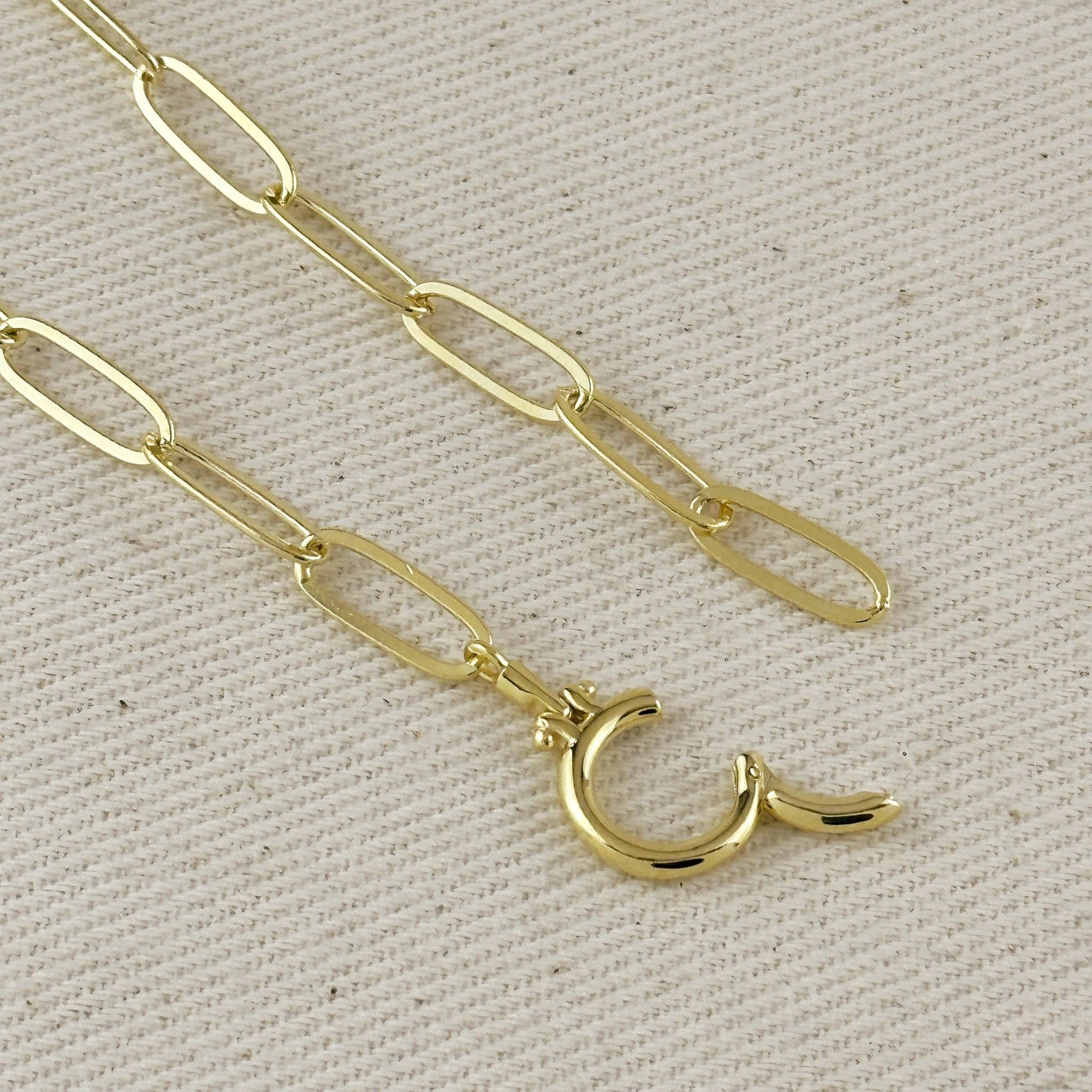 18k Gold Filled Paperclip Chain With Round Clicker Clasp Necklace