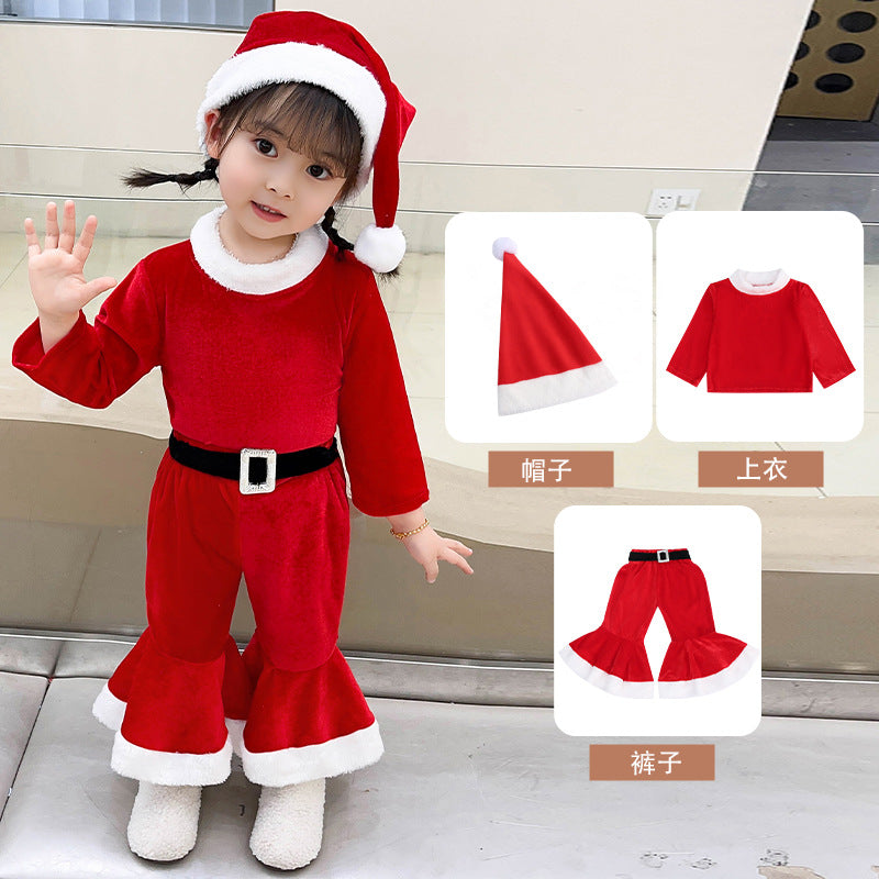Christmas Kids Costume Red Green Bell-Bottom Pants Set