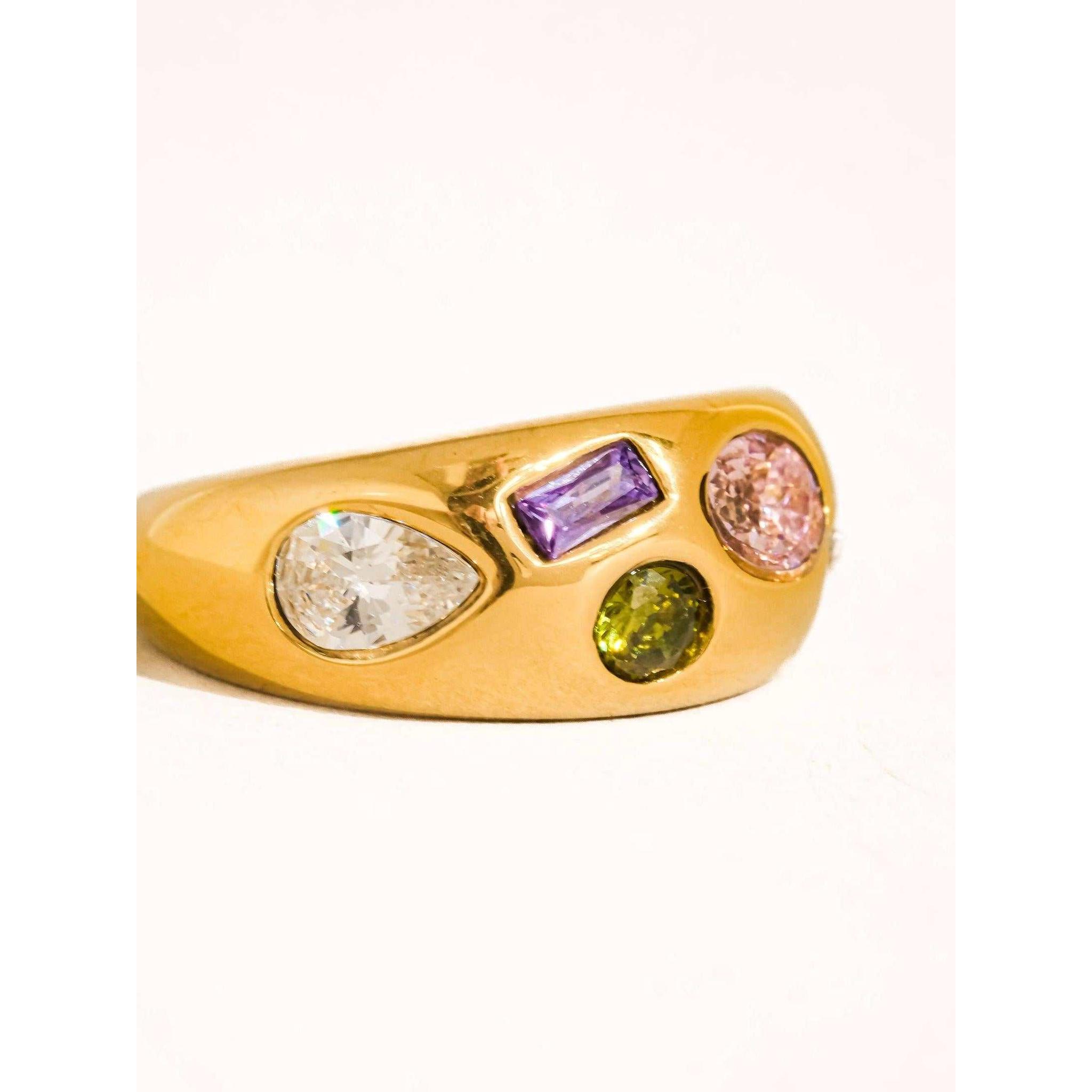 Orlume 18K Gold Non-Tarnish Colorful CZ Dome Ring: Yellow Gold / 7