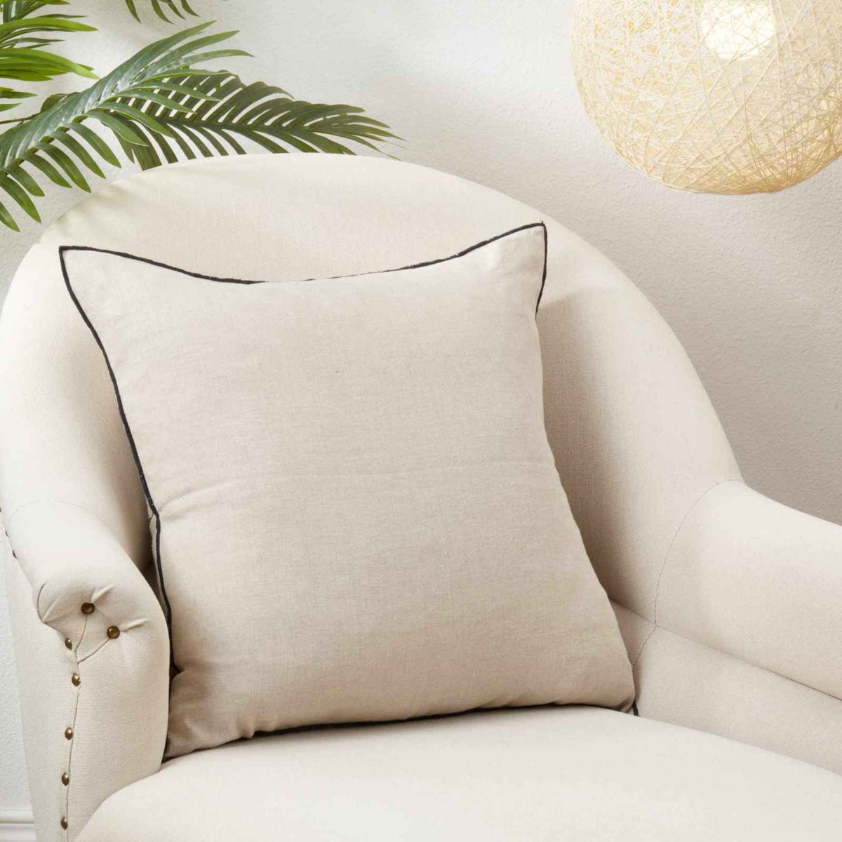 Linen Stonewashed Stitched Border Throw Pillow