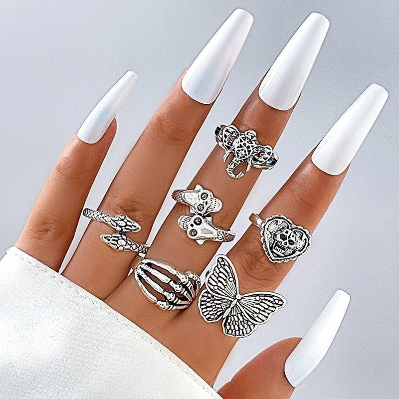 Halloween Dark Skull Vintage Ring Punk Spider Snake Set