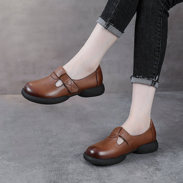 Women Spring Retro Classic Leather Soft Sole Straped Flats