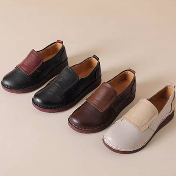 Spring Cowhide Patchwork Casual Slip-On Soft Sole Shoes