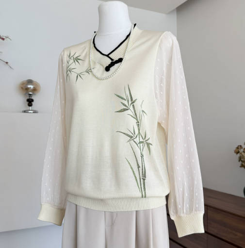 Vintage Chic Lightweight Long Sleeve Loose Knit Blouse