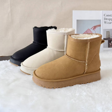 Winter Top Leather Warm Woolen Classic Casual Slip-On Boots