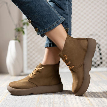 Sueded Leather Soft Sole Casual Versatile Lace-Up Ankle Boots