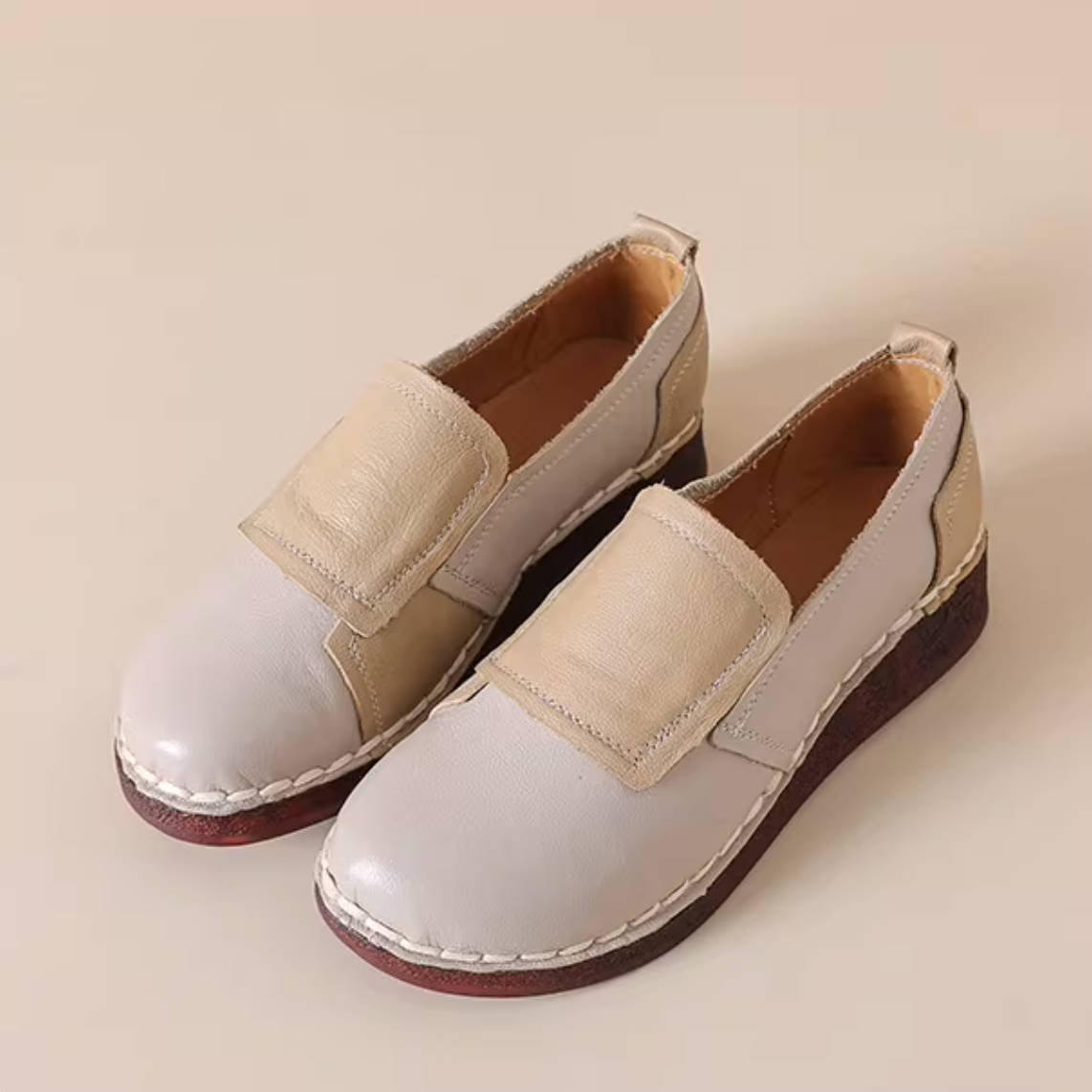Spring Cowhide Patchwork Casual Slip-On Soft Sole Shoes