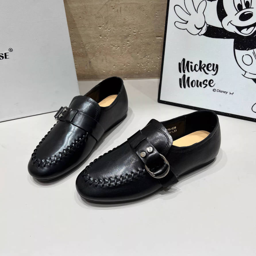Genuine Leather Pointed Toe Fashion Straped Soft Sole Loafers