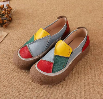 Spring Genuine Top Leather Patchwork Casual Shoes Slip-On