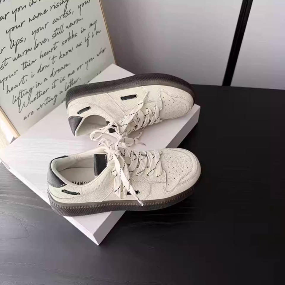 Genuine Leather Round Toe Breathable Lace-Up Soft Sole Shoes
