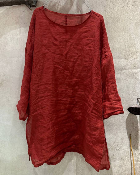 Women Casual Loose Ramie Shirt Versatile Solid Color Pullover Midi Top