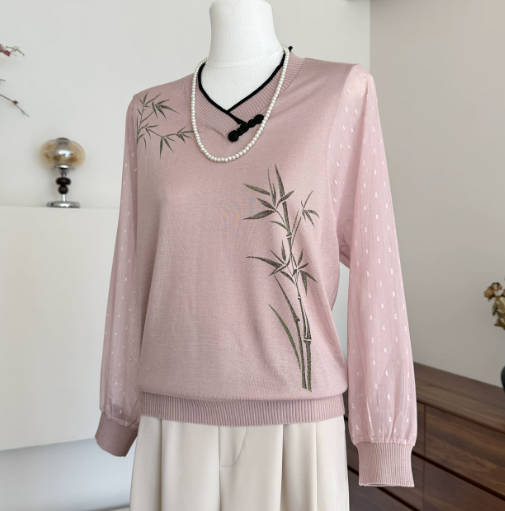 Vintage Chic Lightweight Long Sleeve Loose Knit Blouse