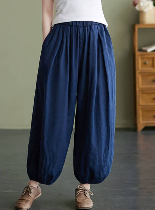 Spring Loose Casual Cotton Linen Solid Color Lantern Harem Pants