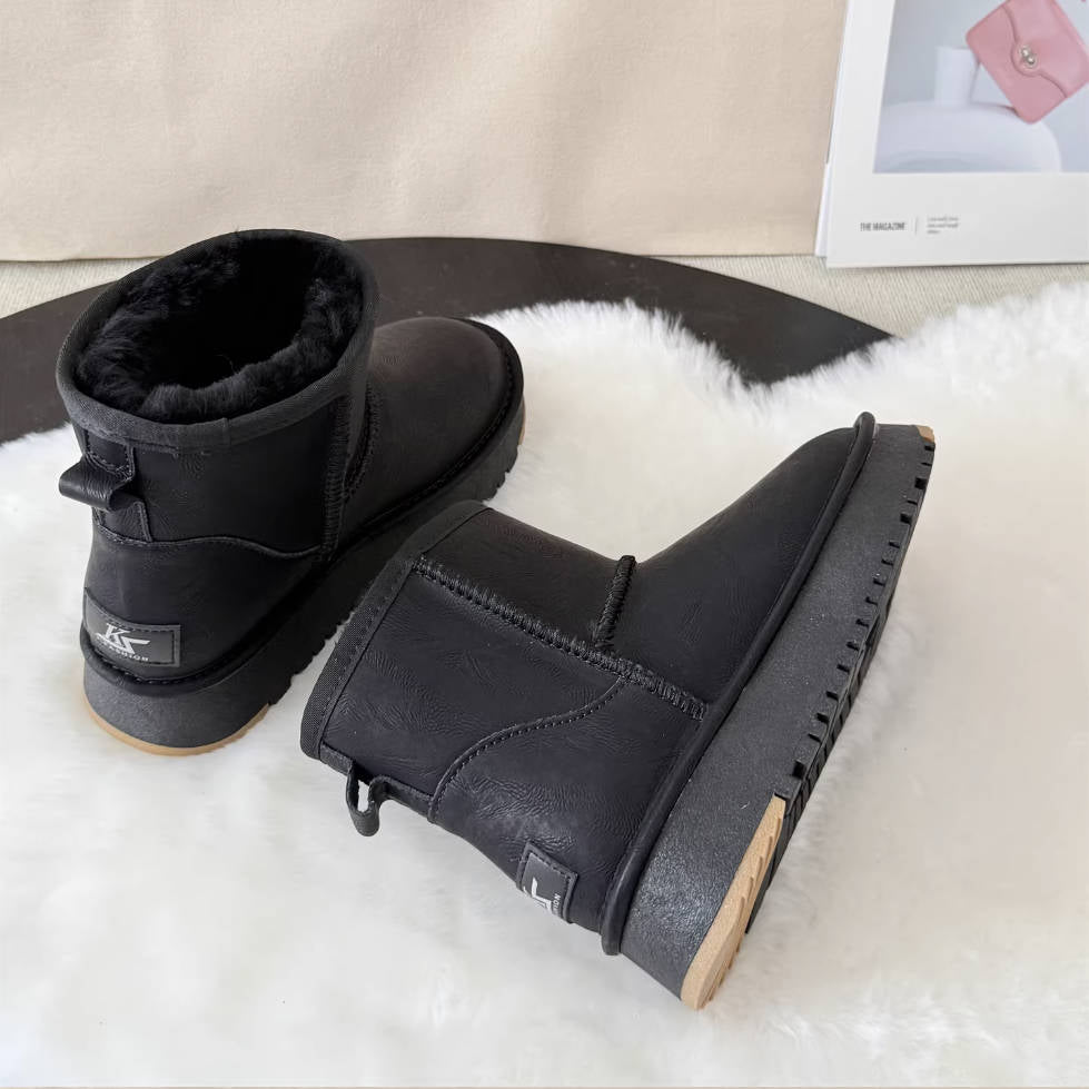 Winter Top Leather Warm Woolen Classic Casual Slip-On Boots