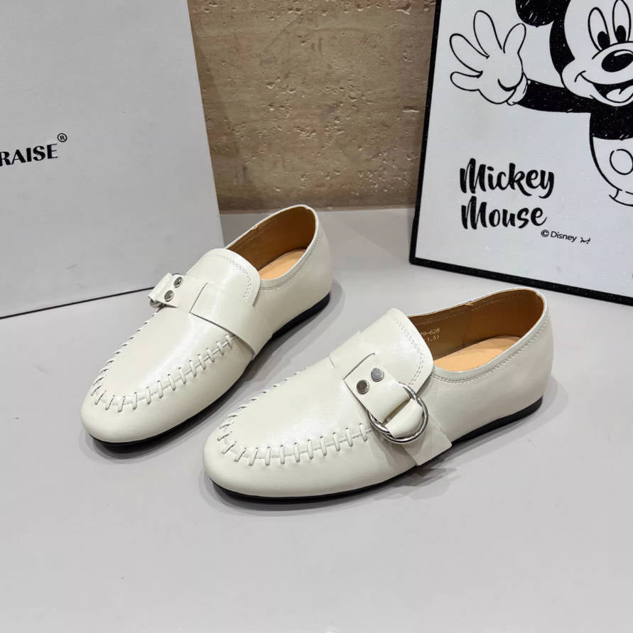 Genuine Leather Pointed Toe Fashion Straped Soft Sole Loafers