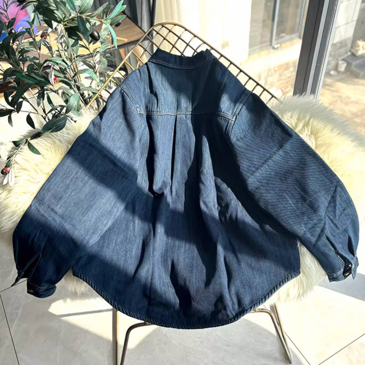 Retro Denim Warm Plush Loose Slim Casual Versatile Shirt Coat