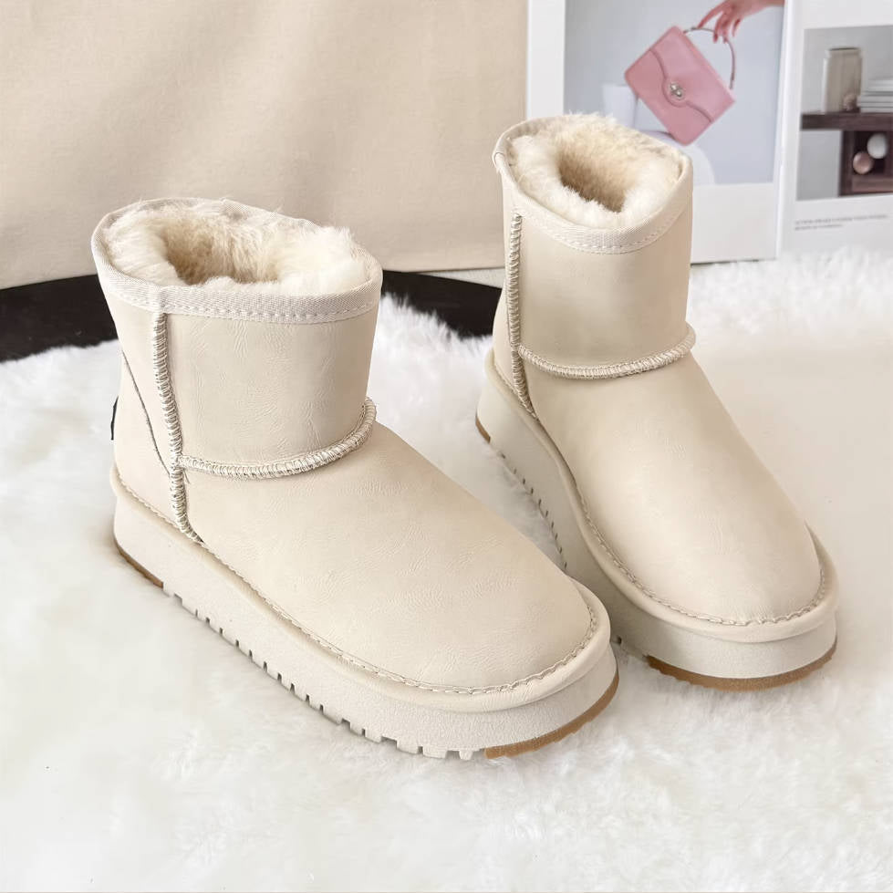 Winter Top Leather Warm Woolen Classic Casual Slip-On Boots