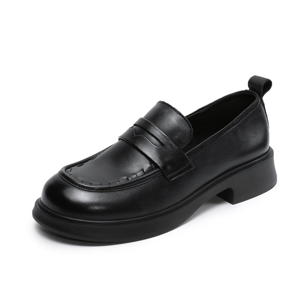 Women Classic Leather Stylish Simple Solid Color Slip-On Loafers
