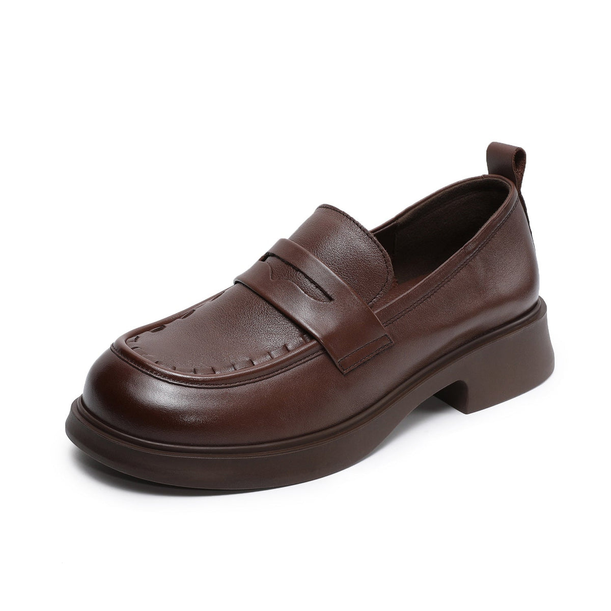 Women Classic Leather Stylish Simple Solid Color Slip-On Loafers
