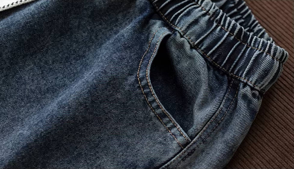 Denim Spring Retro Elastic Waist Casual Everyday Long Loose Jeans