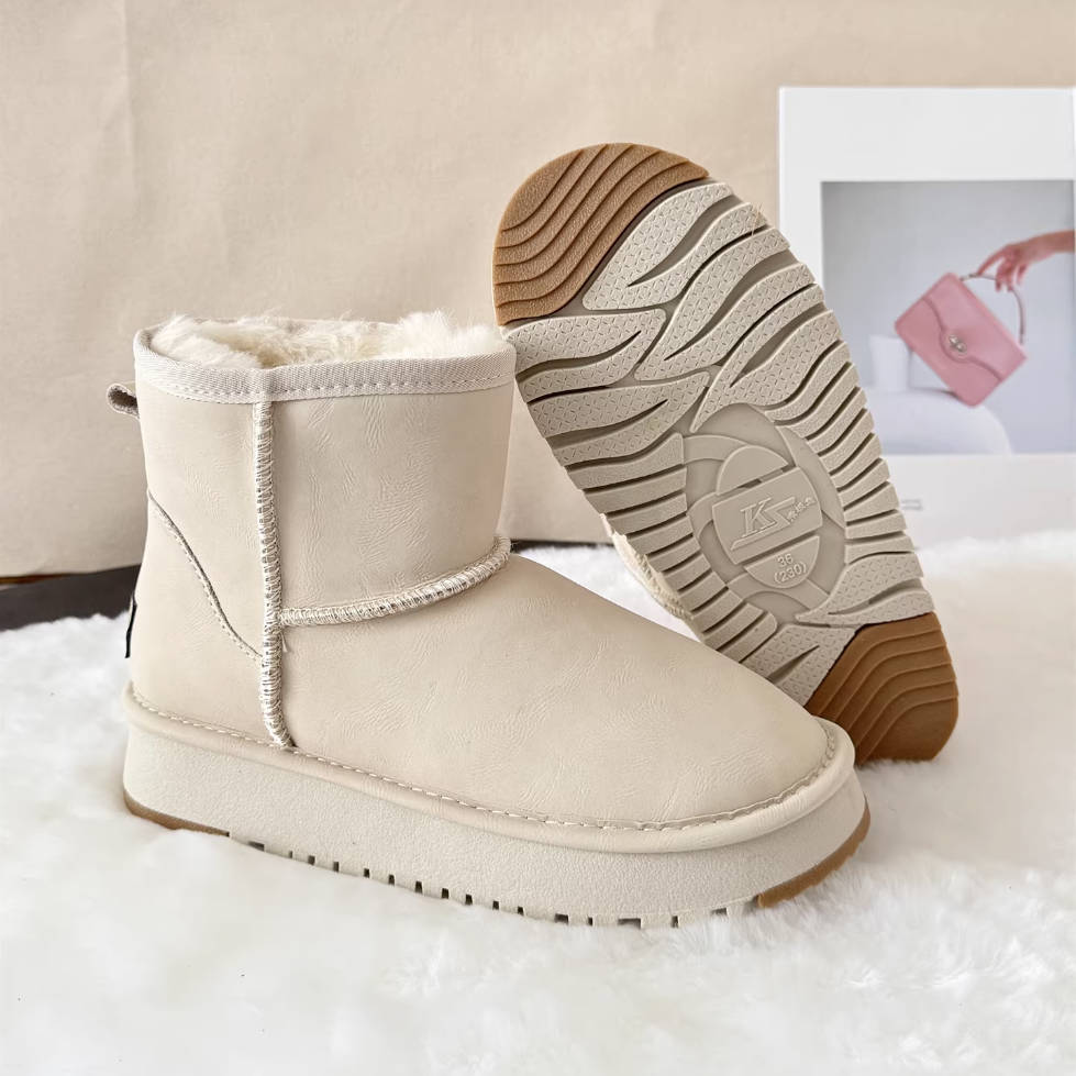 Winter Top Leather Warm Woolen Classic Casual Slip-On Boots