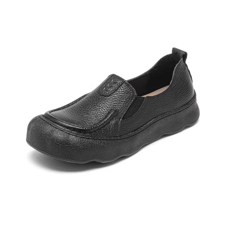Women Leather Round Toe Soft Sole Casual Slip-On Flats