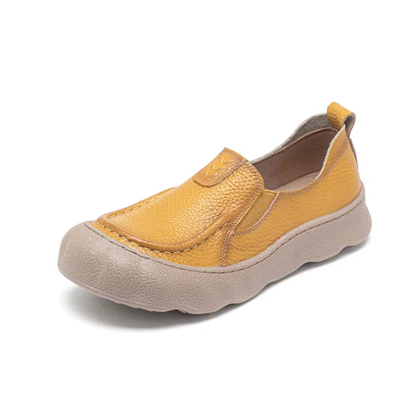 Women Leather Round Toe Soft Sole Casual Slip-On Flats