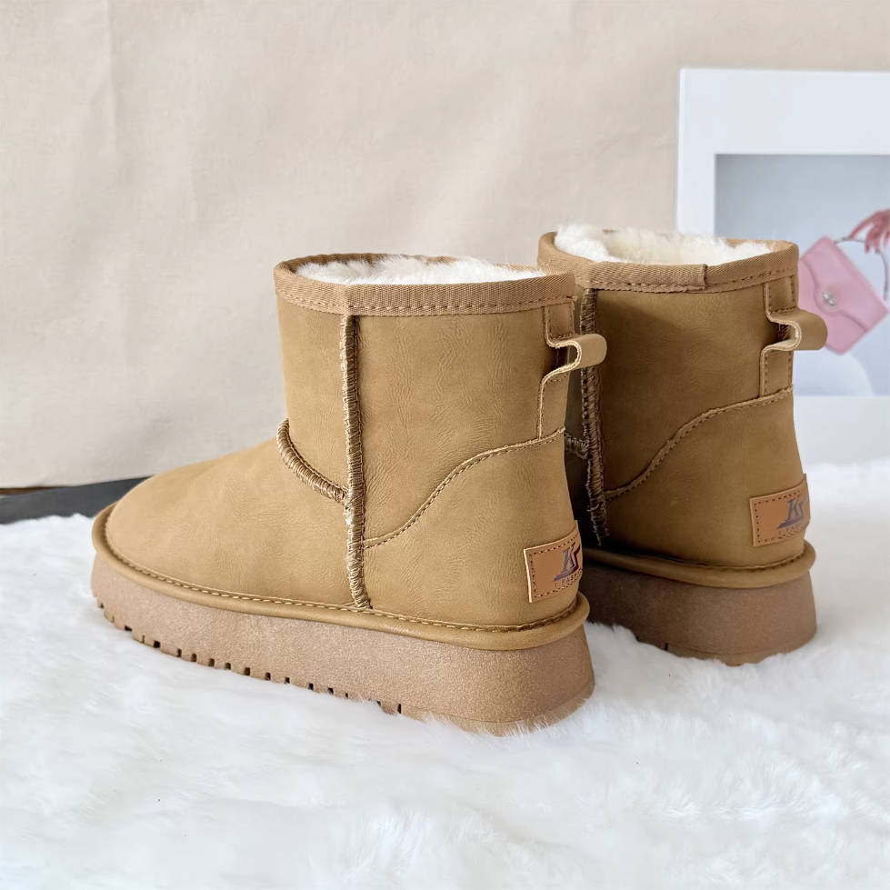 Winter Top Leather Warm Woolen Classic Casual Slip-On Boots