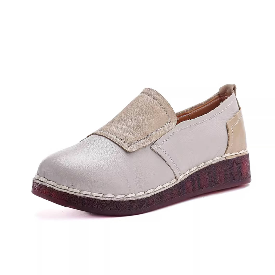 Spring Cowhide Patchwork Casual Slip-On Soft Sole Shoes