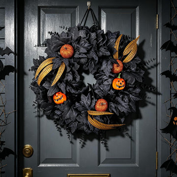 Halloween Decor Black Maple Leaf Pumpkin Flower Wreath