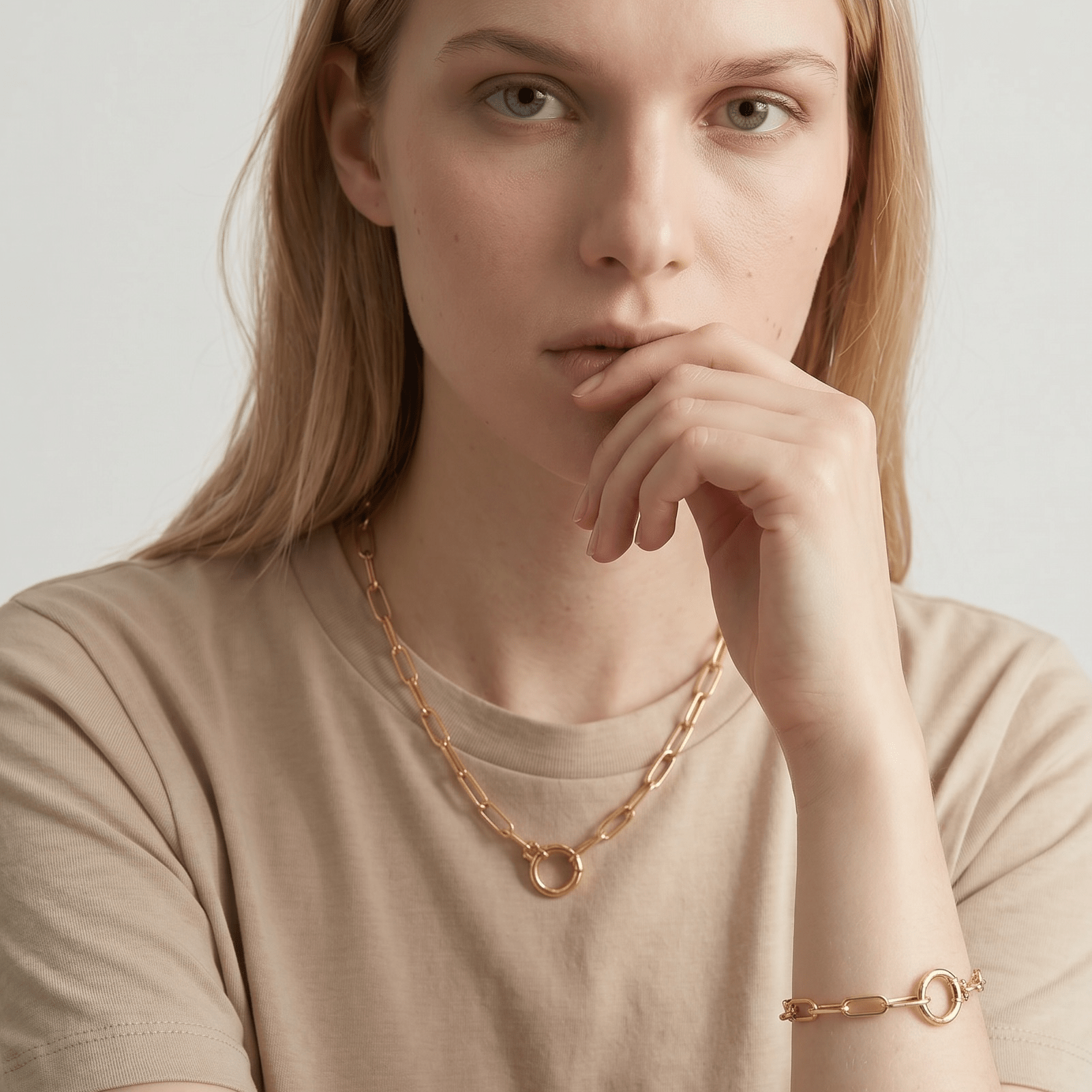 18k Gold Filled Paperclip Chain With Round Clicker Clasp Necklace